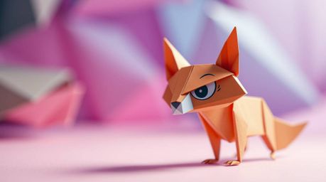 Discover stunning origami art featuring a sarcastic animal sidekick with expressive eyes.  The image boasts bright, vibrant c
