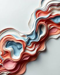 Explore a mesmerizing 3D illustration showcasing layered papier-mâché fluid shapes morphing in an endless loop. This artwork 
