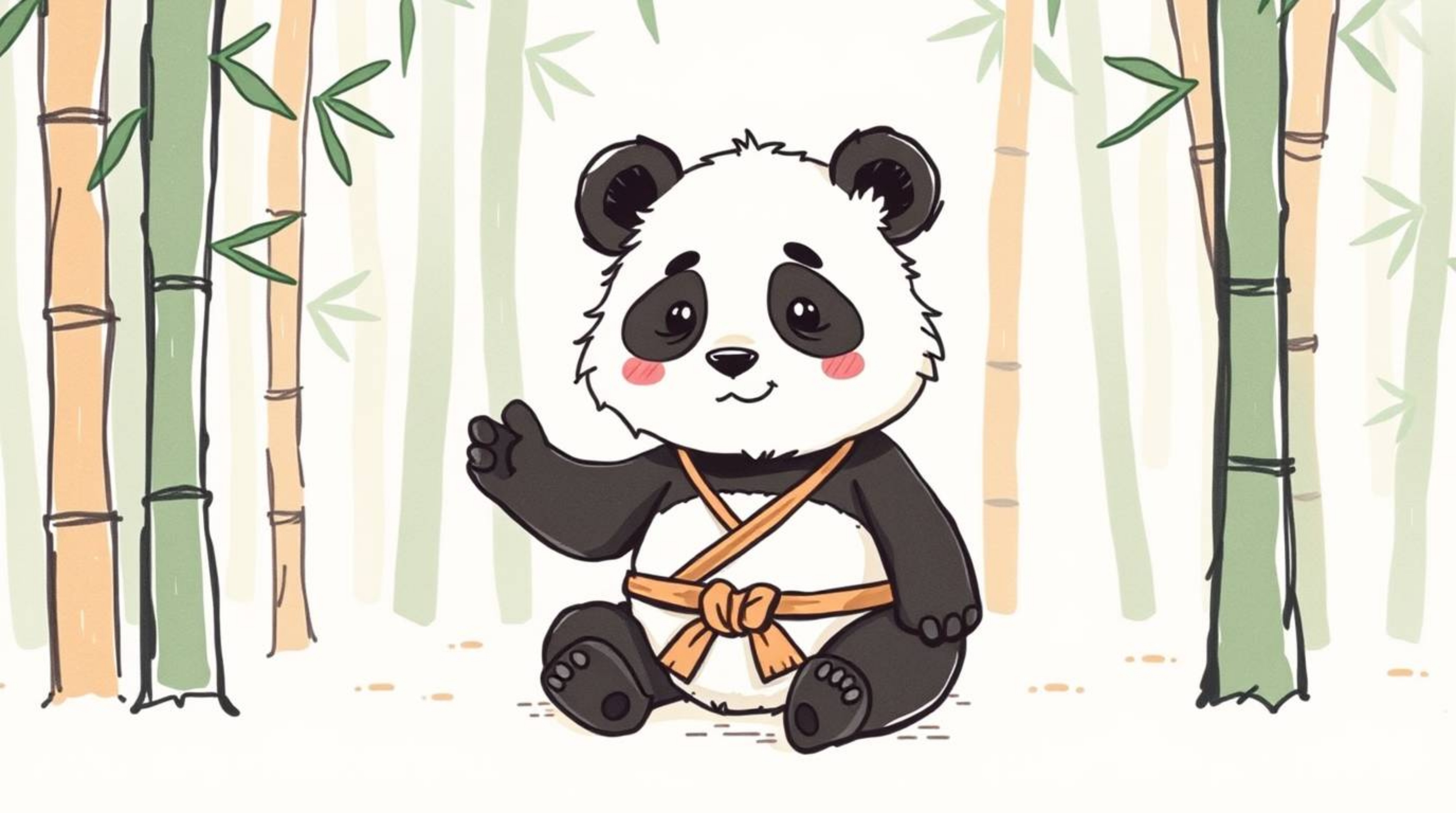 This collection showcases hand-drawn color sketchnotes featuring an adorable and cute martial artist panda.  Depicted with ch