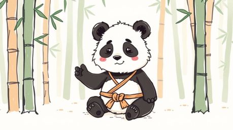 This collection showcases hand-drawn color sketchnotes featuring an adorable and cute martial artist panda.  Depicted with ch