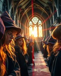 Immerse yourself in a captivating close-up of a magical school teeming with young wizards.  The image showcases vibrant color