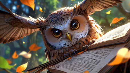 In a wonderfully imaginative and heartwarming scene, created in a beautiful blend of Pixar and anime styles, a wise blind owl