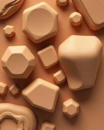 Explore a captivating overhead view of 3D shapes adorned with a smooth gradient texture, rendered in natural earth tones and 
