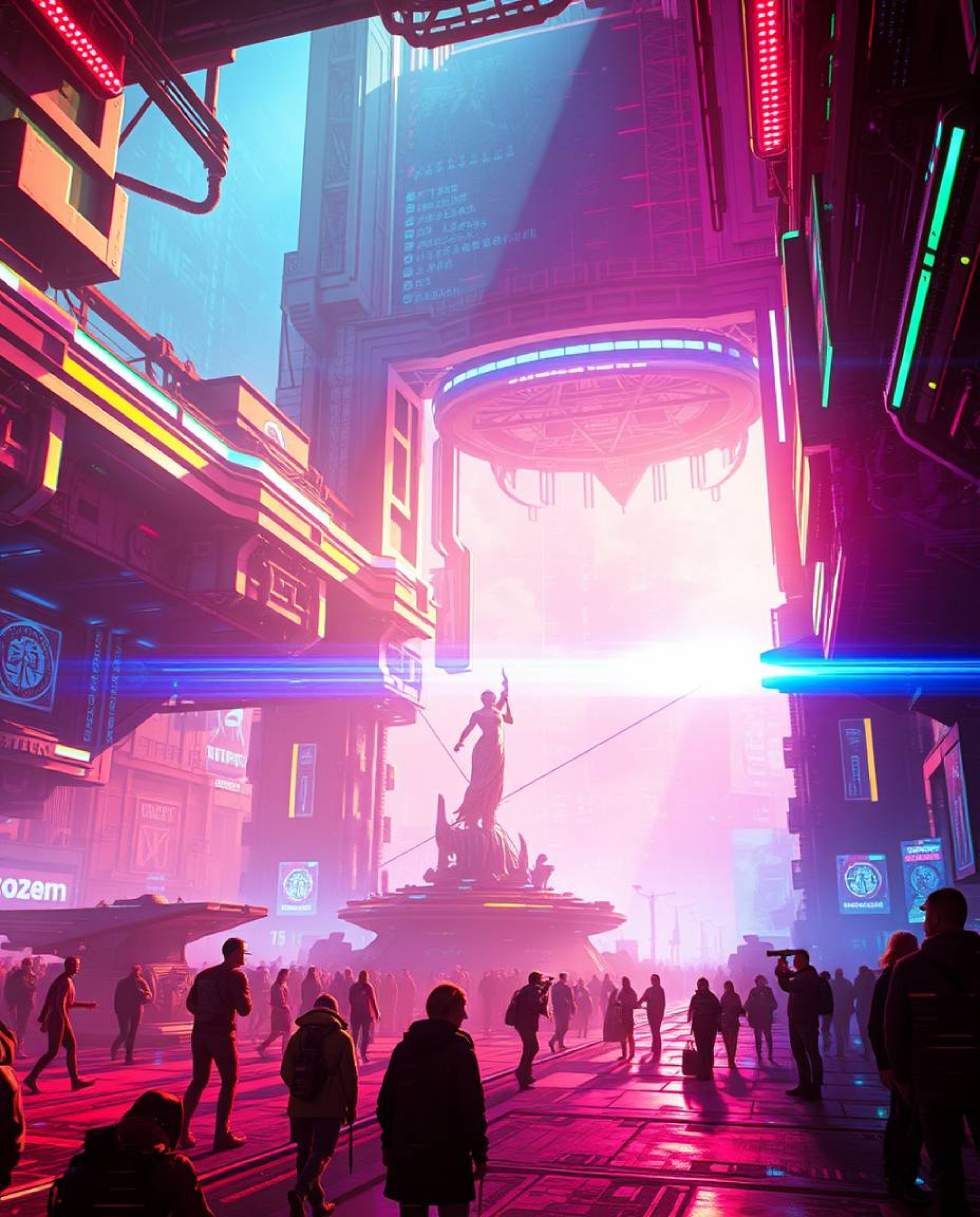 Explore stunning digital glitch art that blends grand epic scenes with modern futuristic elements.  Bathed in soft, vibrant l