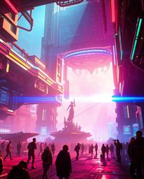 Explore stunning digital glitch art that blends grand epic scenes with modern futuristic elements.  Bathed in soft, vibrant l