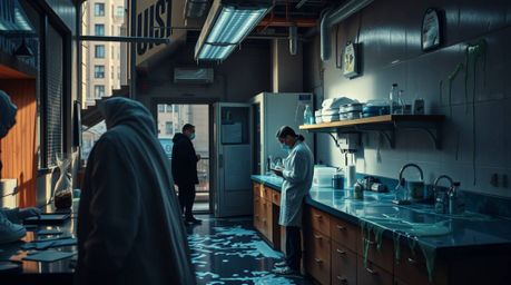A candid street photography series capturing the unusual juxtaposition of a slime-covered science lab integrated into everyda