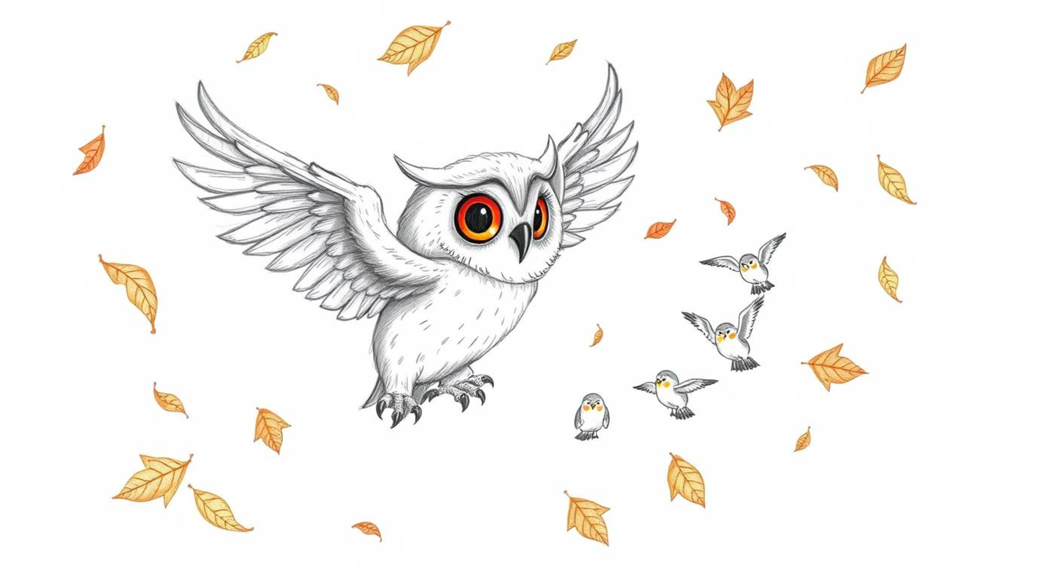 A heart-warming scene unfolds in a hand-drawn sketch reminiscent of Pixar, featuring a blind owl with soft feathers and large