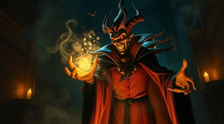 Experience the eerie, yet luxurious, ambiance of a classic Disney villain casting a spell within an ancient castle. The scen