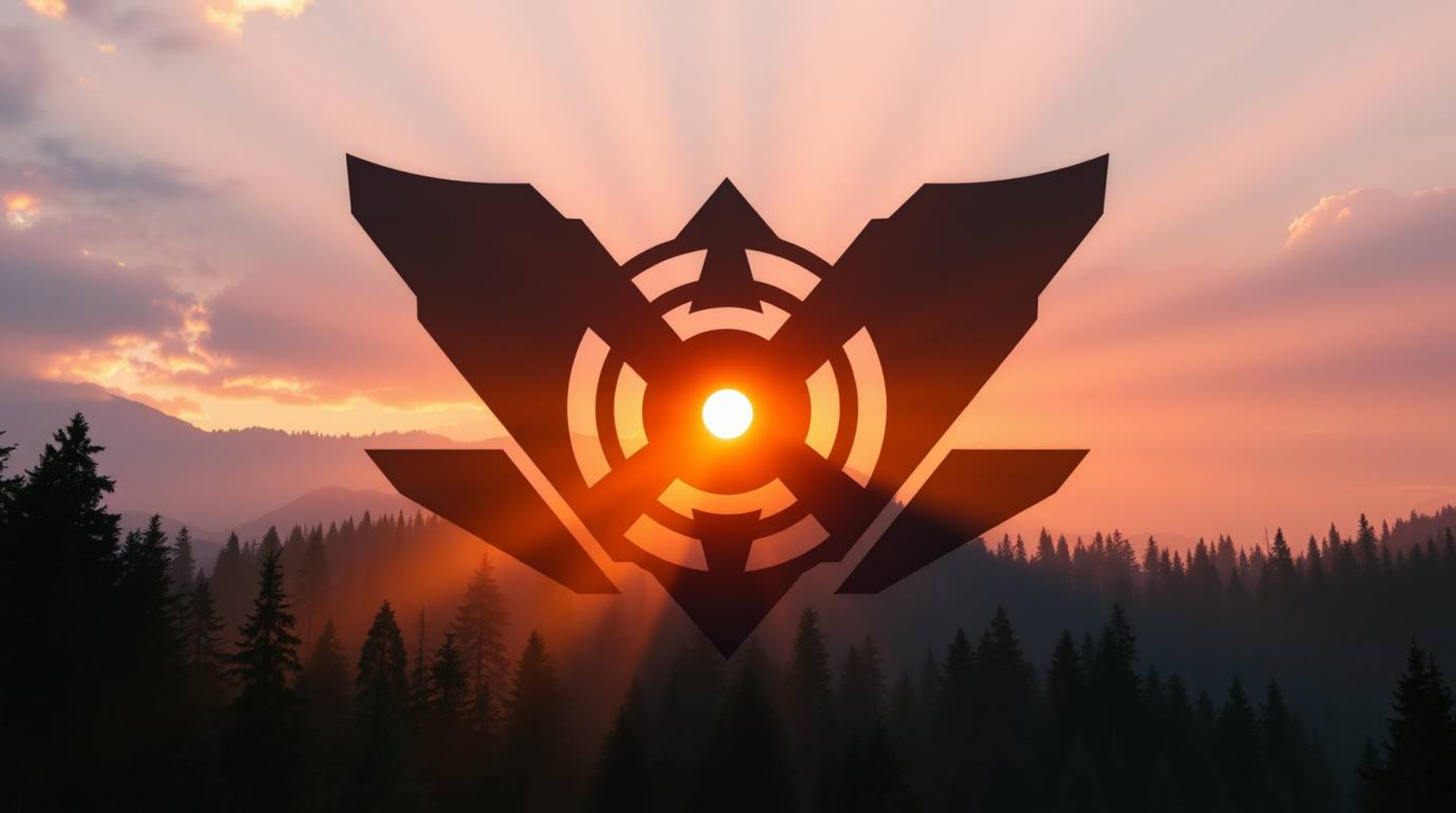 This modern, futuristic logo concept draws inspiration from the awe-inspiring sight of sunset light piercing through a dense 