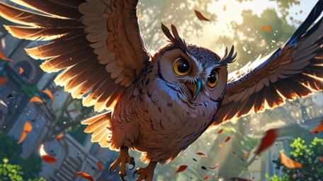 In a heartwarming and triumphant scene crafted in a blend of Pixar and anime styles, a blind owl mentor is depicted clapping 
