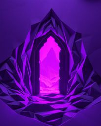 Explore a mesmerizing blend of intricate origami style and deep ultraviolet hues.  An ancient doorway, etched with glowing ru