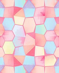 Discover a captivating seamless geometric pattern featuring hexagons and triangles, painted in soft pastel neon colors. This 