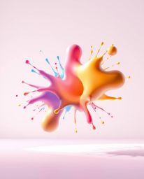 Explore a mesmerizing abstract digital artwork featuring 3D colorful splash shapes gracefully floating in space. This surreal