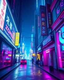 A captivating high-angle shot depicts a vibrant, pixelated cyberpunk street scene bathed in neon haze.  The image showcases a