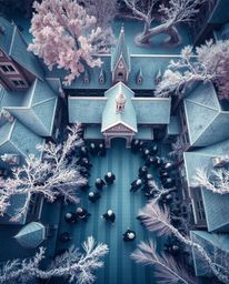 Experience a unique bird's-eye view of a magical school brimming with young wizards, captured through an infrared spectrum. T