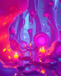 Immerse yourself in an epic, large-scale scene showcasing surreal 3D fluid shapes, remarkably resembling melted glass, within