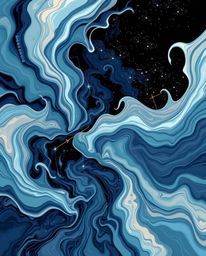 This artwork presents an expressive composition in an Isekai anime style, showcasing fluid shapes seamlessly morphing into ea