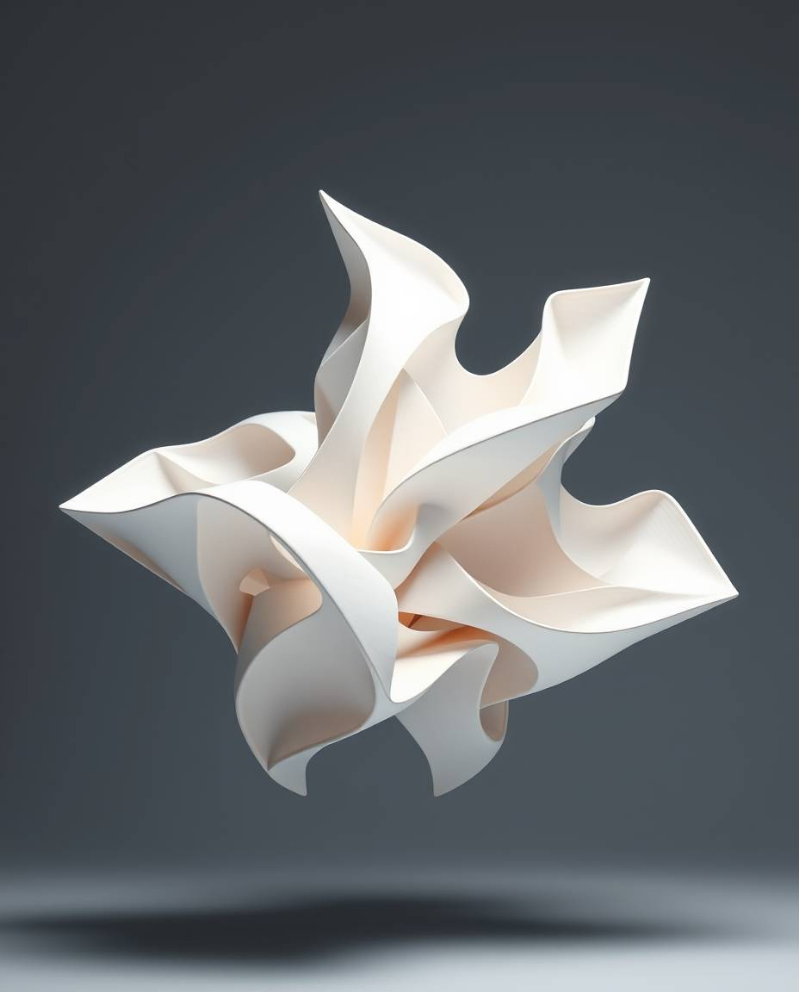 Experience the beauty of intricate origami-inspired designs combined with smooth, metallic 3D fluid shapes floating effortles