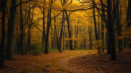 This fine art photograph captures a thrilling chase through a looping forest. The scene is bathed in warm, slightly dark, and