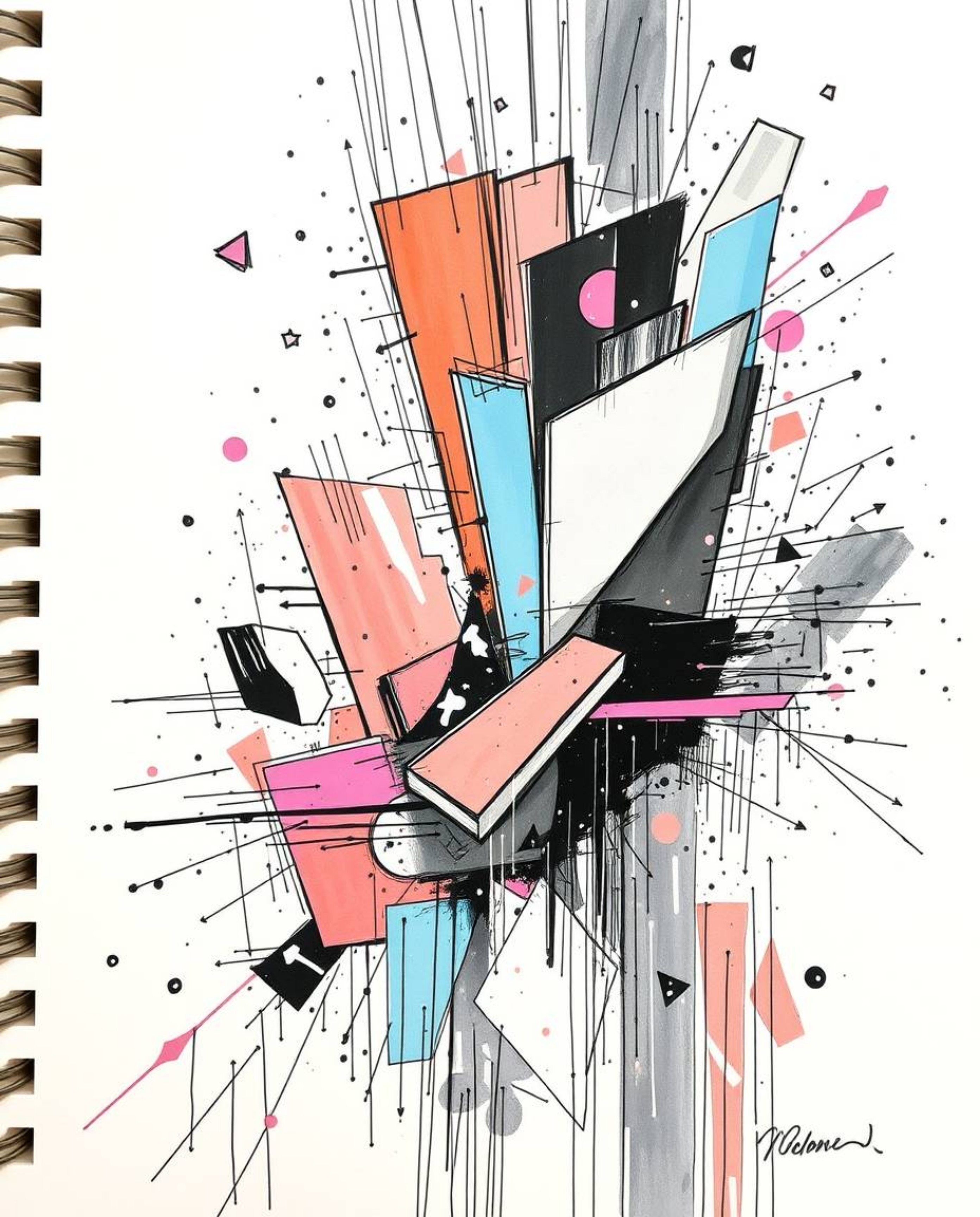 Discover dramatic, cinematic hand-drawn sketches featuring abstract shapes, glitch effects, fragmentation, and scanlines.  Th