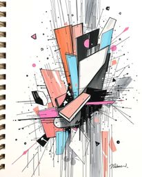 Discover dramatic, cinematic hand-drawn sketches featuring abstract shapes, glitch effects, fragmentation, and scanlines.  Th