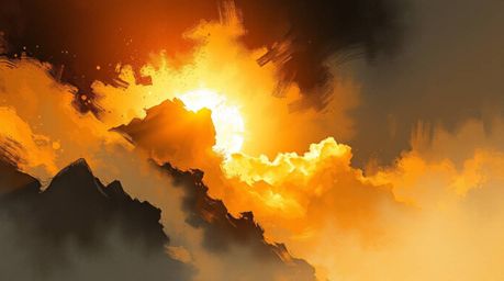 Immerse yourself in a dynamic digital sketch featuring painterly strokes, a warm golden glow, and a misty atmosphere. This ab