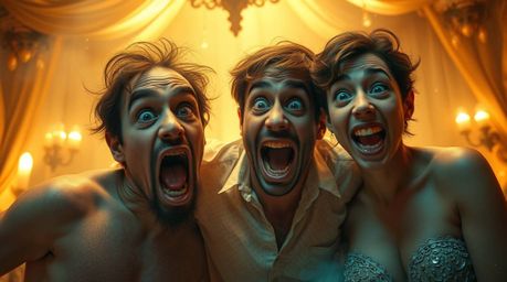 Immerse yourself in a gross-out comedy moment set within a mystic, enchanting environment. Exaggerated expressions are amplif
