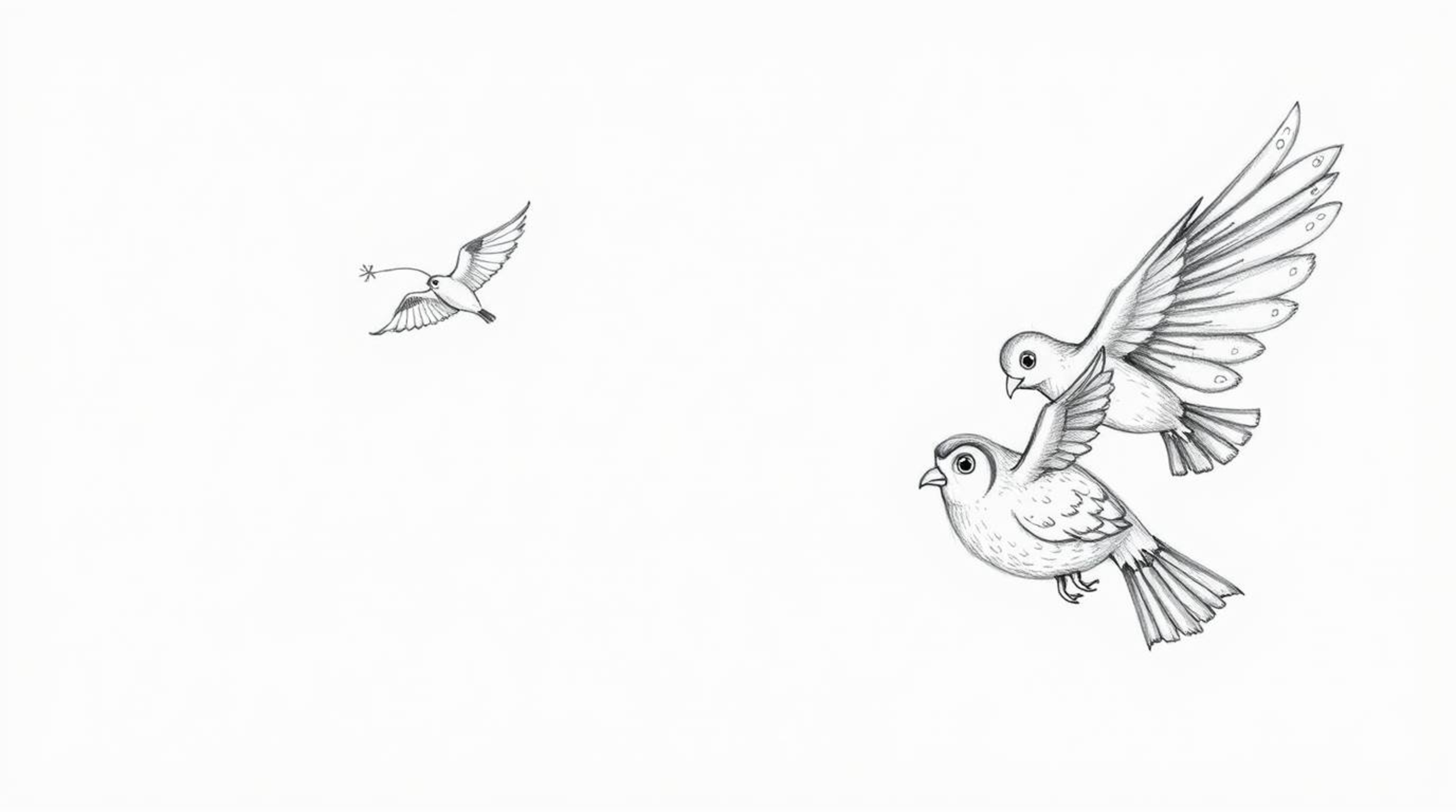 A whimsical, hand-drawn sketch depicts a blind owl with textured pencil strokes and detailed feathers, guiding birds in fligh