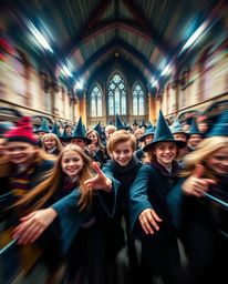 Experience the dynamic energy of a magical school brimming with young wizards! This captivating imagery features bright lens 