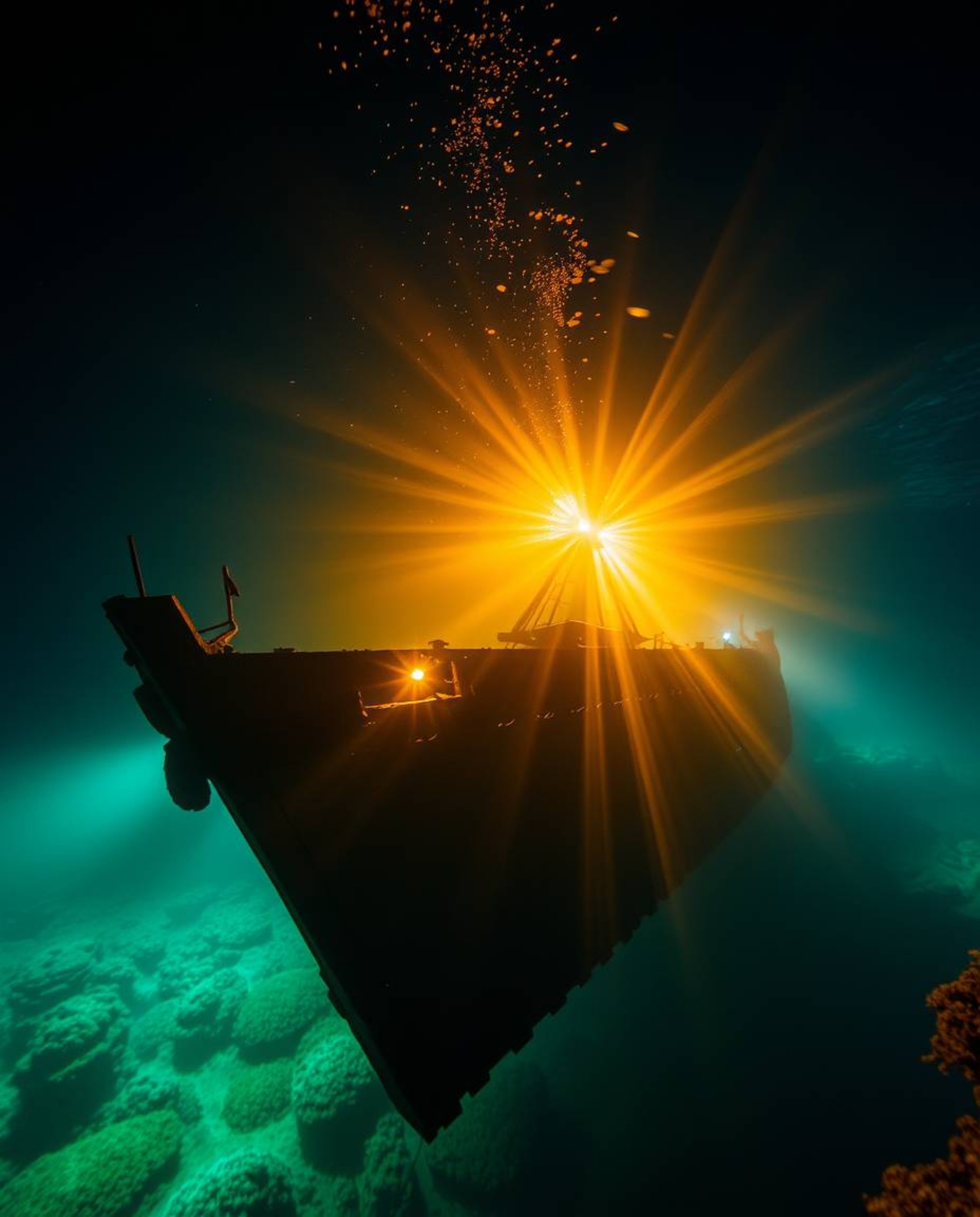Discover breathtaking underwater shipwreck photography.  This captivating image showcases a radiant, luxurious shipwreck illu