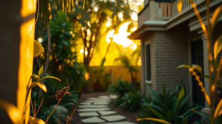 Explore a miniature world with this architectural color photograph, depicting a bug-sized hero venturing into a lush backyard
