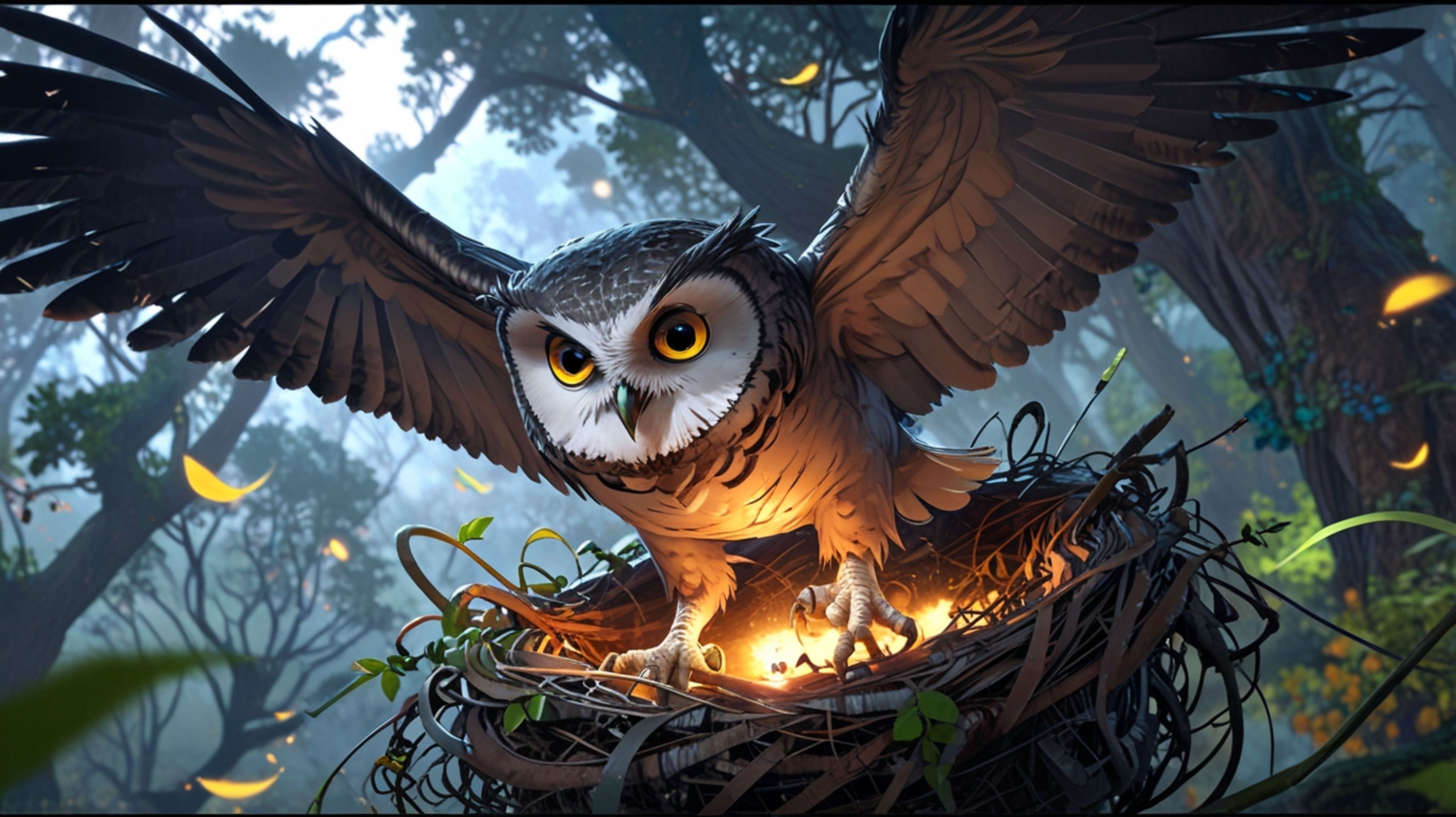 A heartwarming and inspirational scene, rendered in a beautiful Pixar and anime style, depicting a blind owl standing at the 
