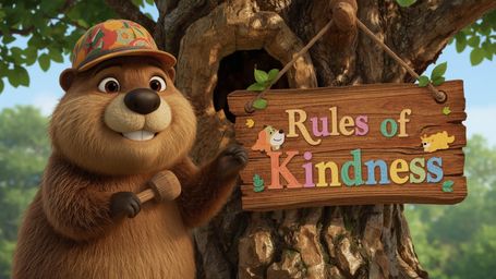 A highly detailed, high-resolution stock photo captures a lovable, Pixar-inspired beaver with a warm smile and a tiny carpent