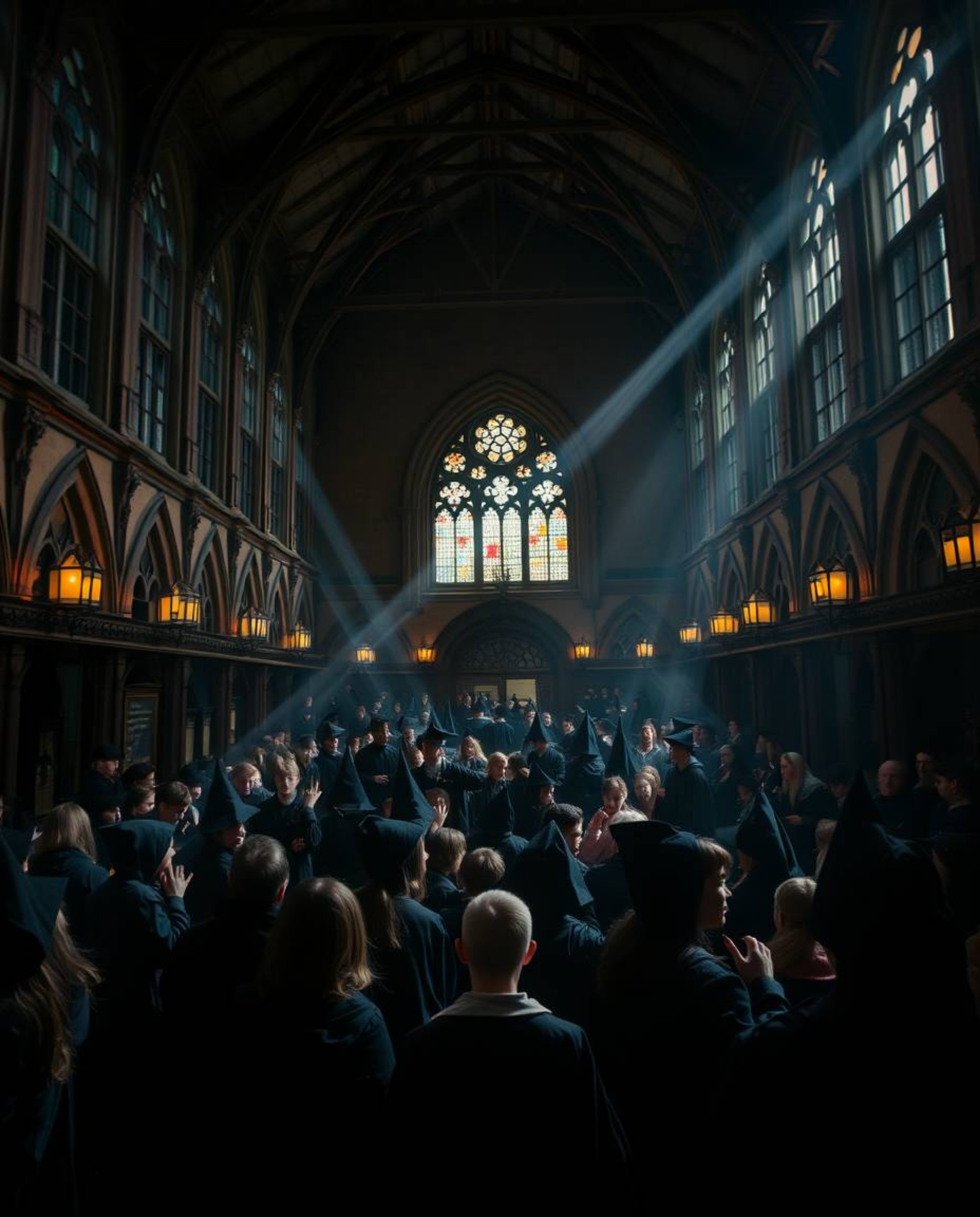 Discover captivating images of a magical school brimming with young wizards. Intense, dramatic lighting creates high contras