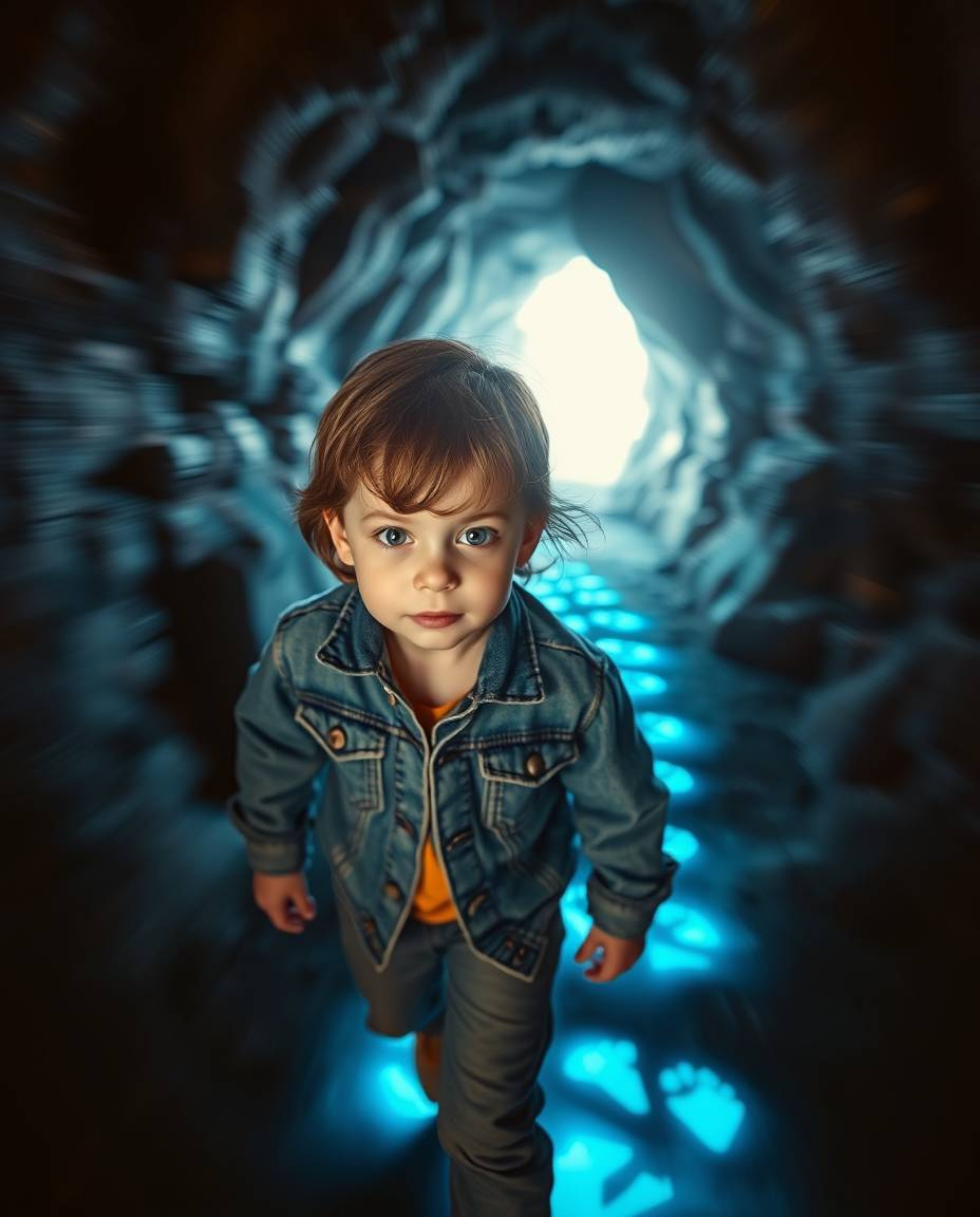 A captivating high-resolution stock photo showcasing a young child with brown hair and bright eyes, clad in a denim jacket, a