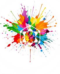 Experience a vibrant explosion of color as paint splatters across a pristine white canvas, creating a high-detail abstract ma