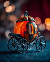 A captivating image showcasing a magical pumpkin transforming into a beautiful carriage, rendered with a soft and blurred bok