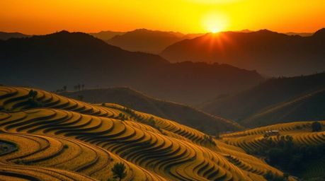 This collection showcases warm, slightly dark, and soft professional photographs capturing the radiant golden sunset glow ove
