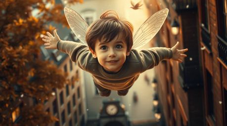 Experience the magic of a young boy with gentle features soaring above London, powered by pixie dust.  Immerse yourself in th