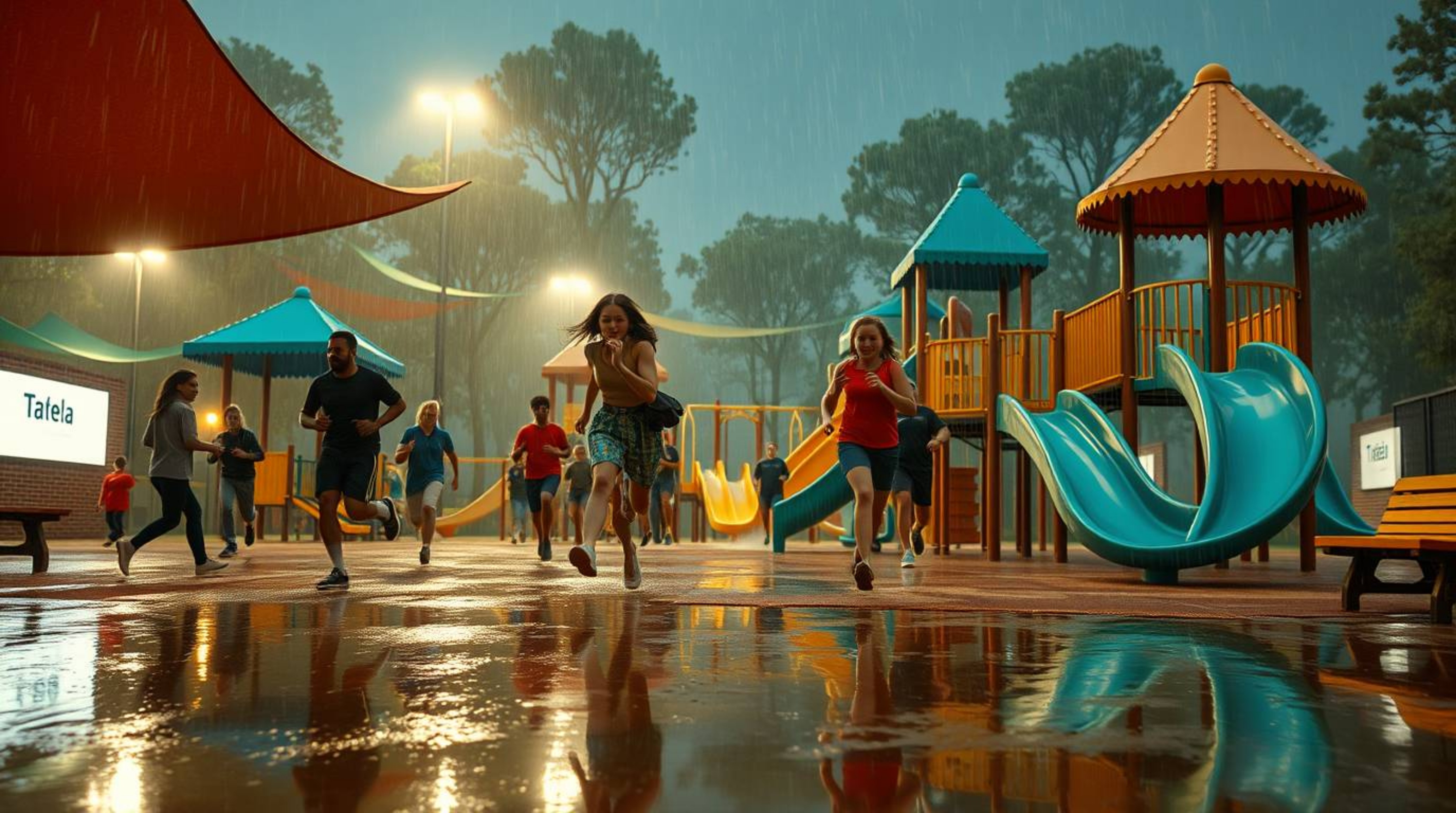 Experience a dramatic slow-motion run through a massive playground.  This epic scene features heroic elements, a striking con