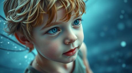 An extreme macro close-up capturing the magical details of pixie dust as a young boy flies above London. The image features a