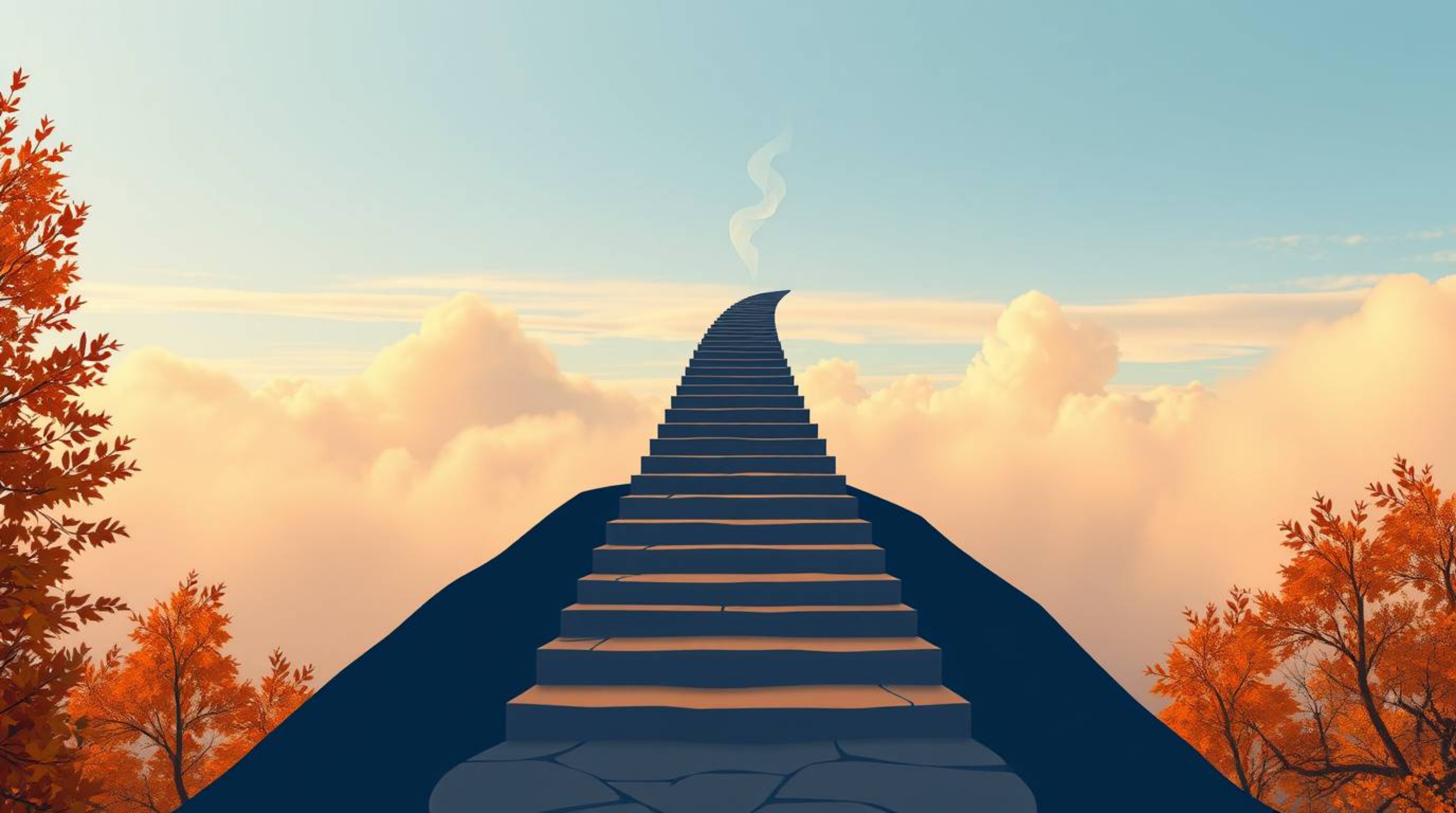 This captivating logo design features a winding stairway of smoke and light ascending into a cloudy sky, evoking a sense of c