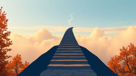 This captivating logo design features a winding stairway of smoke and light ascending into a cloudy sky, evoking a sense of c