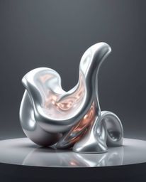 This stunning 3D rendering showcases a graceful and elegant sculptural form made of fluid mercury shapes. The artwork boasts 