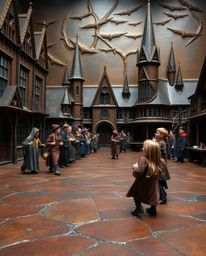 Discover a captivating image of a magical school brimming with young wizards, rendered in exquisite detail as an antique bron