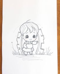 A charming hand-drawn sketch depicts an adorable child stumbling upon a magical portal hidden in their backyard. The rough p