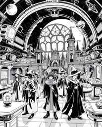 Step into a timeless, elegant world where magic meets futuristic technology. This captivating black and white illustration de