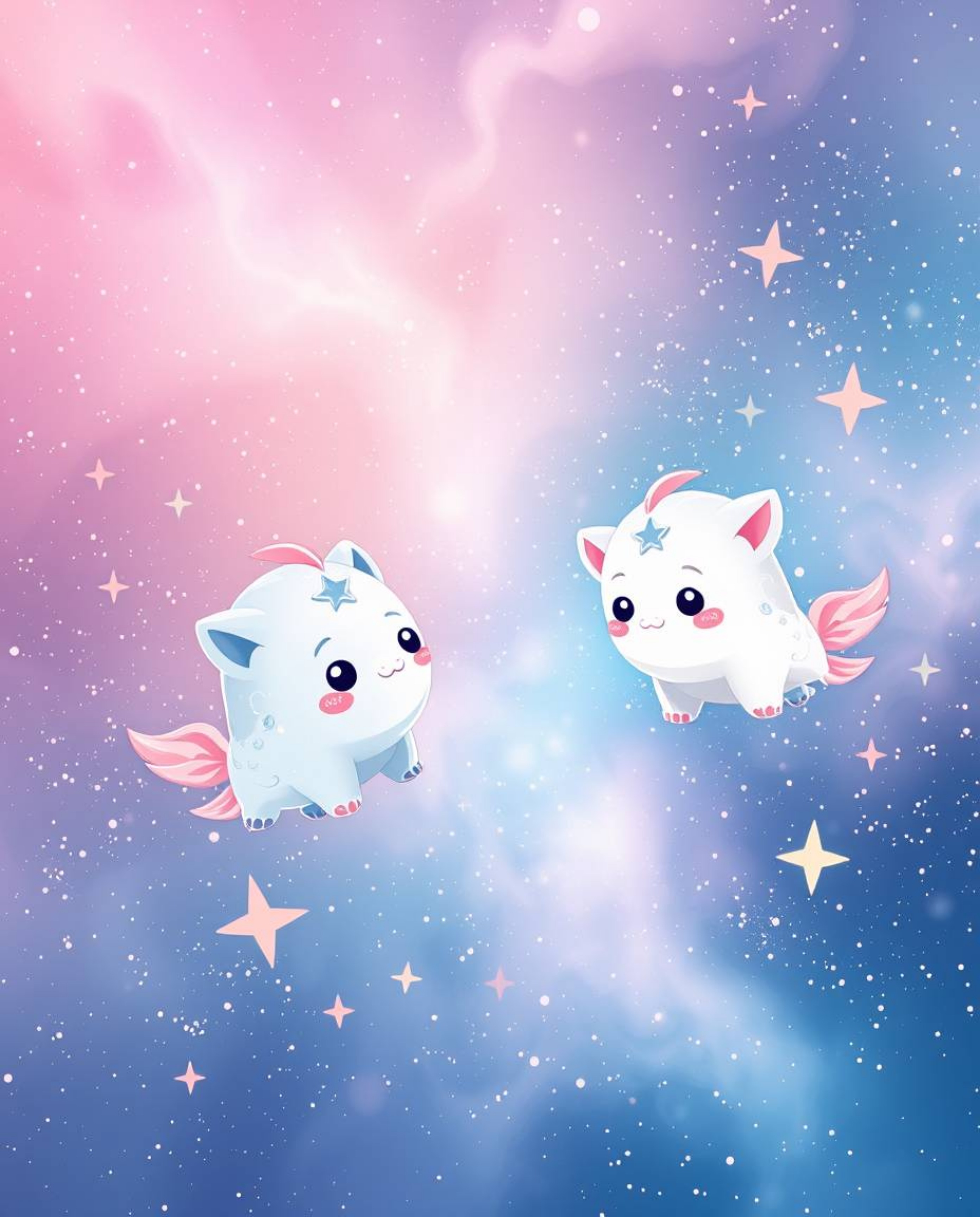 Witness the adorable collision of galaxies in a breathtaking cosmic explosion!  Soft pastel colors create a charming and soot
