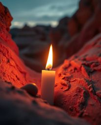 An extreme macro close-up captures the intimate beauty of sandstone cliffs at sunset, illuminated by the gentle, flickering l