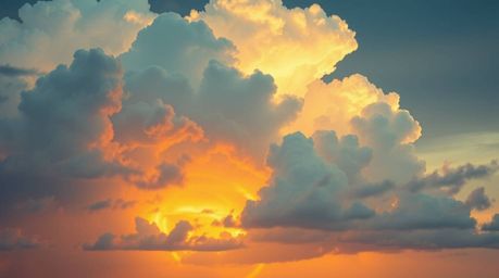 Experience the captivating blend of modern flat design and spiritual essence. This artwork features thunderstorm clouds at su